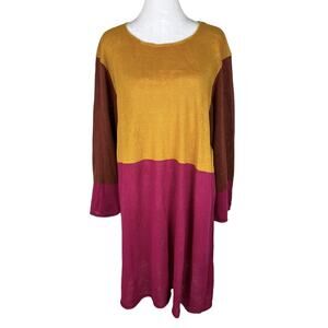 Gudrun Sjoden 100% Linen Knit Colorblock Shift Dress Long Sleeve Size XL